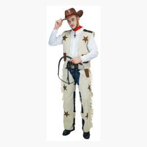 Auténtico Disfraz De Vaquero Para Hombre Con Chaleco Chaparreras Y