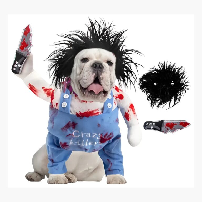 Disfraz chucky ensangrentado halloween perro chica portada