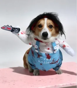 Disfraz Chucky Ensangrentado Halloween Perro Grande Mediano