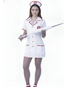 Disfraz De Doctora Con Maxi Jeringa Halloween Traje + Cintillo +