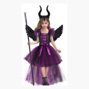Disfraz De Maléfica Para Niña Halloween Con Cuernos