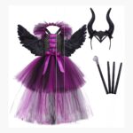 Disfraz De Maléfica Para Niña Halloween Con Cuernos - Imagen 5