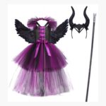 Disfraz De Maléfica Para Niña Halloween Con Cuernos - Imagen 6
