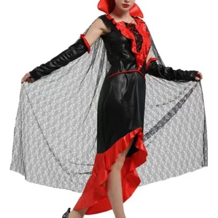 Disfraz De Mujer Vampira Morticia Elasticado Halloween 155 A 175cm