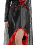 Disfraz De Mujer Vampira Morticia Elasticado Halloween 155 A 175cm