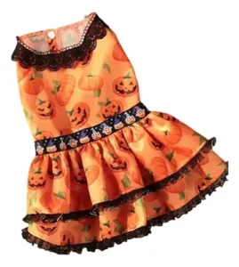 Vestido Naranjo Halloween Calabazas Disfraz Perrita Perro